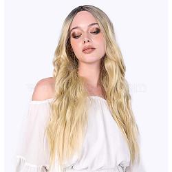 27.6 inch(70cm) Long Wavy Dark Roots Ombre Blonde Wigs, Synthetic Heat Resistant Party Curly Hair(OHAR-L010-005A)