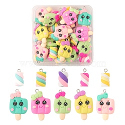 40Pcs 10 Style Handmade Polymer Clay Charms, with Platinum Tone Iron Findings, Ice Cream, Marshmallow, Mixed Color, 17~33.5x9~20x7~10mm, Hole: 2mm, 4pcs/style(CLAY-LS0001-13)
