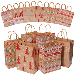 CHGCRAFT 36Pcs 6 Styles Christmas Paper Shopping Bags with Handles, Rectangle Gift Storage Supplies, Mixed Shapes, 15x8x21cm, 6pcs/style(ABAG-CA0001-18)