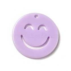 Opaque Acrylic Pendants, Flat Round with Smiling Face, Lilac, 19.5x2mm, Hole: 1.4mm(OACR-B008-A01)