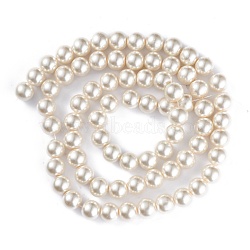 Glass Pearl Beads Strands, Pearlized, Round, Snow, 12mm, Hole: 1mm, about 68pcs/strand, 30.71 inch(78cm)(HY-12D-B80)