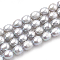 Natural Cultured Freshwater Pearl Beads Strands, Dyed, Potato, Light Grey, 7~8x6~7mm, Hole: 1mm, about 44~46pcs/strand, 13.78 inch(35cm)(PEAR-N012-06U)
