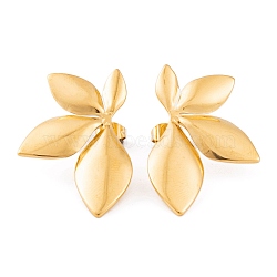 Ion Plating(IP) 304 Stainless Steel Stud Earrings for Women, Golden, Leaf, 23x34.5mm(EJEW-L272-034G-04)