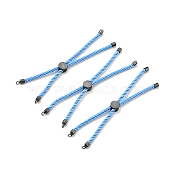 Half Finished Twisted Milan Rope Slider Bracelets, with Rack Plating Brass Cord Ends & Open Loop, Cadmium Free & Lead Free, for Connector Charm Bracelet Making, Gunmetal, Cornflower Blue, 222~230x3mm(FIND-G032-01B-15)