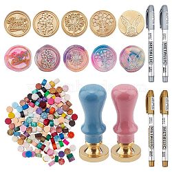 CRASPIRE DIY Wax Seal Stamp Kits, Including Wooden Handle, Brass Wax Seal Stamp, Sealing Wax Particles, Marking Pen, Mixed Patterns, 2.5x1.4cm(DIY-CP0002-61)