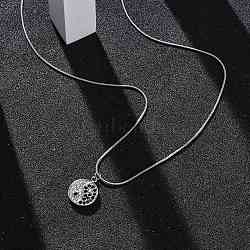 304 Stainless Steel Crystal & Jet Rhinestone Yin-yang Pendant Round Snake Chain Necklaces for Women, PVD Vacuum Plating, Stainless Steel Color, 17.76 inch(45.1cm)(NJEW-Z044-12P)