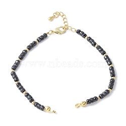 Faceted Rondelle Cubic Zirconia Beaded Bracelet Making, Black, with Brass Lobster Claw Clasps and Extender Chains, Rack Plating, Long-Lasting Plated, Cadmium Free & Lead Free, Real 18K Gold Plated, 6-7/8 inch(17.5cm), Hole: 2.5x2mm(KK-F892-26G)