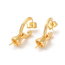 Brass Stud Earring Findings, with 925 Sterling Silver Pins, for Half Drilled Beads, Real 18K Gold Plated, 24x7mm, Pin: 12x0.8mm and 1mm(for Half Drilled Beads)(KK-M270-26G)
