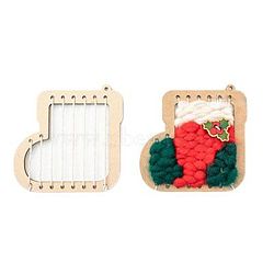 DIY Christmas Sock Wooden Weaving Art, Including MDF Stencil, Woolen Yarn, Cotton Thread and Plastic Needle, Colorful, 12.1x11.9x0.3cm, Hole: 4mm, 1pc/set(DIY-P033-02)