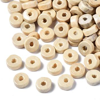 Natural Wood Beads, Lead Free, Dyed, Champagne Yellow, Rondelle, 8mm in diameter, 3mm high, hole: 2mm