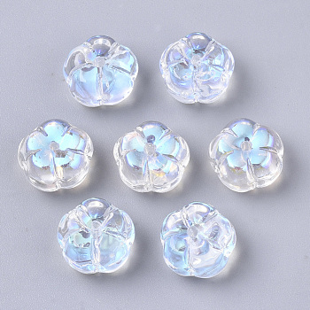 Electroplate Transparent Glass Beads, AB Color Plated, Flower, Clear AB, 10x10x6.5mm, Hole: 0.9mm