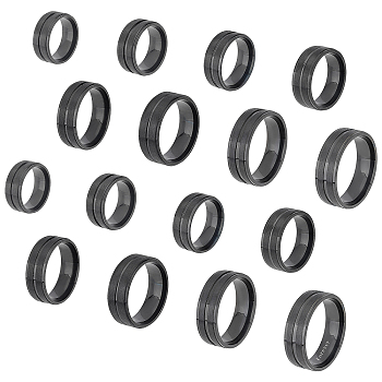 DICOSMETIC 16Pcs 8 Size 316 Stainless Steel Grooved Finger Ring for Men Women, Electrophoresis Black, Inner Diameter: US Size 5 1/2~14(16.1~23mm), 2Pcs/size