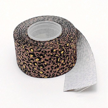 Polyester Ribbon, Leopard Print Theme Pattern, for Gift Wrapping, Floral Bows Crafts Decoration, Camel, 1-1/2 inch(38mm), about 10yards/roll