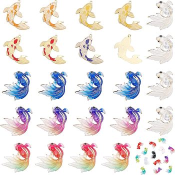 DIY Jewelry Making Finding Kit, Including 40Pcs Resin Cabochons, 8Pcs Alloy Enamel Pendants, 16Pcs Acrylic Pendants, Koi-shaped, Mixed Color, 64pcs/box