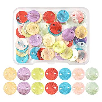 56Pcs 7 Colors Spray Painted Natural Capiz Shell Connector Charms, Disc Links, Mixed Color, 11~11.5x0.5~1.5mm, Hole: 1.2~1.6mm, 8pcs/color