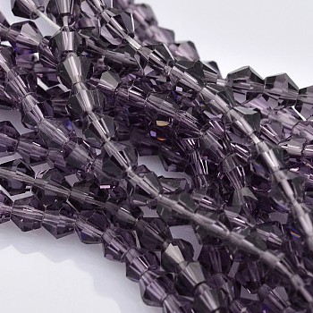 Faceted Bicone Glass Beads Strands, Dark Slate Blue, 4x4mm, Hole: 1mm, about 92~96pcs/strand, 13.78~14.37 inch