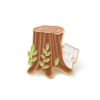 Alloy Brooches, Enamel Pins, for Backpack Cloth, Cat Theme, Tree, 25.5x24.5x1.5mm
