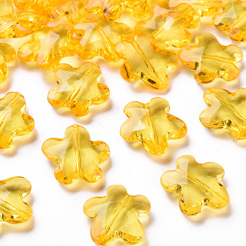 Transparent Acrylic Beads, Faceted, Flower, Orange, 18.5x18.5x5.5mm, Hole: 1.2mm, about 470pcs/500g