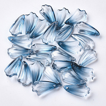 Transparent Spray Painted Glass Pendants, with Glitter Powder, Petaline, Steel Blue, 20x10.5x5mm, Hole: 1.2mm