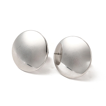 304 Stainless Steel Flat Round Stud Earrings for Women, Stainless Steel Color, 15mm, Pin: 0.8mm