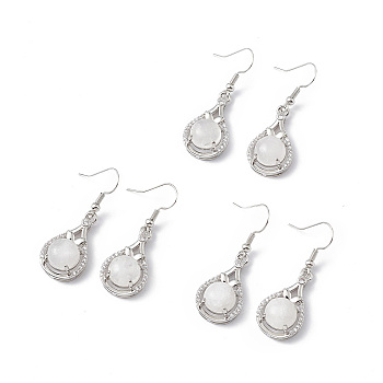 Natural Quartz Crystal Teardrop Dangle Earrings with Crystal Rhinestone, Platinum Brass Jewelry for Women, 42mm, Pin: 0.6mm