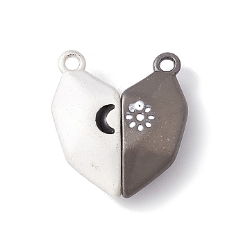 Love Heart Alloy Magnetic Clasps, Moon Star Pattern Clasps for Couple Jewelry Bracelets Pendants Necklaces Making, Gray & Floral White, Mixed Color, 20x18x6mm, Hole: 1.6mm