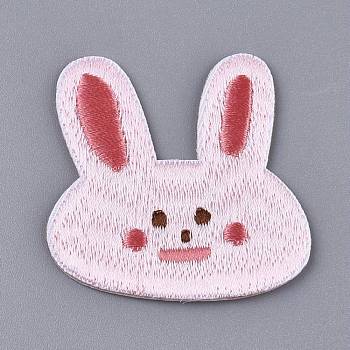 Computerized Embroidery Cloth Self Adhesive Reusable Patches, Stick on Patch, for Kids Clothing, Jackets, Jeans, Backpacks, Rabbit, Pink, 47x46x2mm