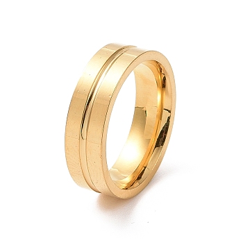201 Stainless Steel Grooved Line Finger Ring for Women, Golden, Inner Diameter: 17mm