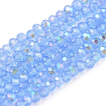 Electroplate Glass Beads Strands, Half Rainbow Plated, Faceted, Rondelle, Cornflower Blue, 2.3~2.7x2mm, Hole: 0.4mm, about 150~155pcs/strand, 32~33cm