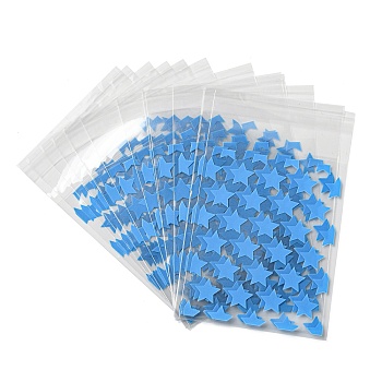 Rectangle PE Plastic Cellophane Bags, Star Pattern, Sky Blue, 13x8cm