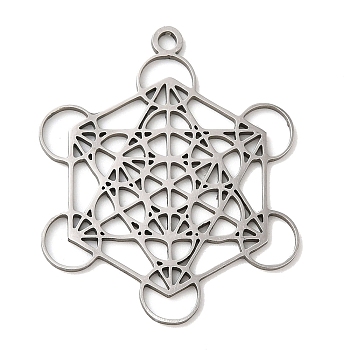 Non-Tarnish 201 Stainless Steel Pendants, Metatron Cube, Stainless Steel Color, 33x27x1mm, Hole: 1.8mm