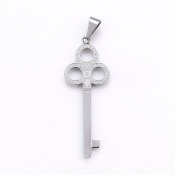 304 Stainless Steel Big Pendants, Key, Stainless Steel Color, 53x19.5x2mm, Hole: 10x5mm