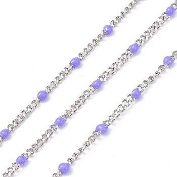 304 Stainless Steel Enamel Curb Chains, with Spool, Soldered, Faceted, Lilac, 2.5x2x0.8mm, 32.80Feet/roll(10m/roll)