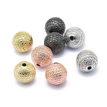 Rack Plating Brass Beads, Long-Lasting Plated, Round with Dot, Mixed Color, 9mm, Hole: 2mm