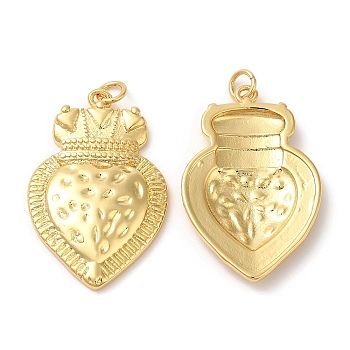 Eco-Friendly Brass Pendants, with Jump Ring, Lead Free & Cadmium Free, Heart Charm, Real 18K Gold Plated, 32.5x21x3.5mm, Hole: 3mm