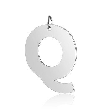 Tarnish Resistant 201 Stainless Steel Pendants, Letter, Stainless Steel Color, Letter.Q, 38x30.5x1.5mm, Hole: 4.5mm