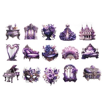 60Pcs Forest Theme Waterproof PET Stickers Set, Decorative Stickers, for Water Bottles, Laptop, Luggage, Cup, Computer, Mobile Phone, Skateboard, Guitar Stickers, Blue Violet, 65~66.5x56~68x0.1mm