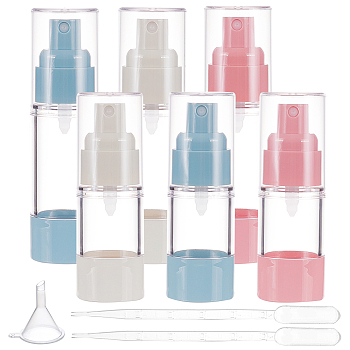 6Pcs Empty Portable Plastic Spray Bottles, with 2Pcs 5ML Plastic Transfer 1Pc Pipettes and Funnel Hopper, Mixed Color, 3.3~3.35x9.9~11.9cm, Capacity: 15~30ml(0.51~1.01fl. oz)