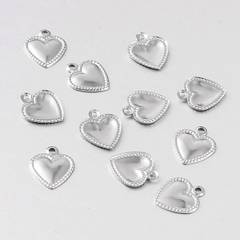 Heart 316 Surgical Stainless Steel Filigree Charms, Stainless Steel Color, 10x8x1mm, Hole: 1mm