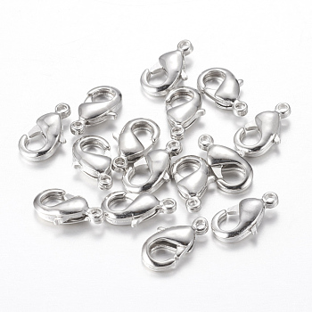 Brass Lobster Claw Clasps, Parrot Trigger Clasps, Cadmium Free & Nickel Free & Lead Free, Platinum, 19x10x4mm, Hole: 2mm