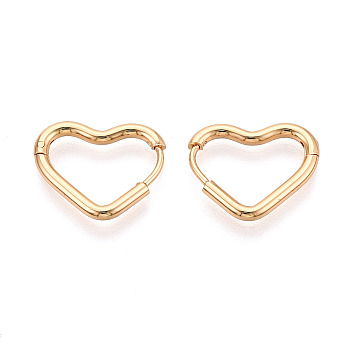304 Stainless Steel Hoop Earrings, Heart, Real 18K Gold Plated, 15x18x2mm
