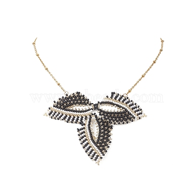 MIYUKI Japanese Seed Braided Leaf Pendant Necklace with Satellite Chains(NJEW-MZ00017)-3