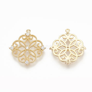 Real Gold Plated Clear Flower Brass+Cubic Zirconia Pendants