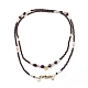 2 Stück 2-teilige natürliche Granat- und Kirschquarzglasperlen-Halsketten mit 304 Edelstahl-Stern- und Lotus-Anhängern(NJEW-JN04073)-1