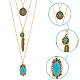 2Pcs 2 Colors Flower & Feather & Oval Imitation Turquoise Pendants 3 Layer Necklaces Set(NJEW-AN0001-06)-3