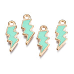 Alloy Enamel Pendants, Lightning Bolt, Light Gold, Aquamarine, 20x7x1.5mm, Hole: 2mm(ENAM-N054-025K)