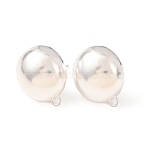 Brass Stud Earring Findings, Cadmium Free & Lead Free, Half Round, with Loop, 925 Sterling Silver Plated, 18.5x16mm, Hole: 1.8mm, Pin: 12x0.8mm(KK-G604-01S-08)