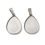 304 Stainless Steel Pendant Cabochon Settings, Teardrop, Stainless Steel Color, Tray: 13.5x18.5mm, 22x14.5x1.5mm, Hole: 3.5x6.5mm(STAS-D379-01B-P)