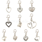 20Pcs 10 Styles Alloy Pendant Decorations, Heart, with Alloy Lobster Claw Clasps, Antique Silver & Platinum, 24~33mm, 2pcs/style(HJEW-YW00496)