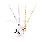 2Pcs 2 Styles Alloy Enamel Mom Daughter Heart Pendant Necklaces for Mother's Day, Colorful, Platinum & Golden, 17.72 inch(45cm), 1pc/style(WG5A0CA-01)